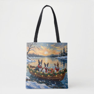 Bolsa Tote Barco de Natal do Bull Terrier Férias