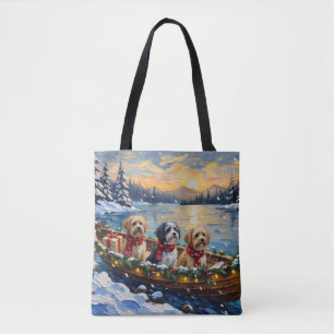 Bolsa Tote Barco de Natal do Lhasa Apso Férias