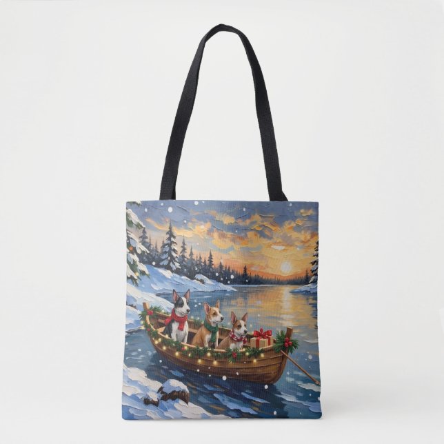 Bolsa Tote Barco de Natal do Rat Terrier Feriado (Frente)