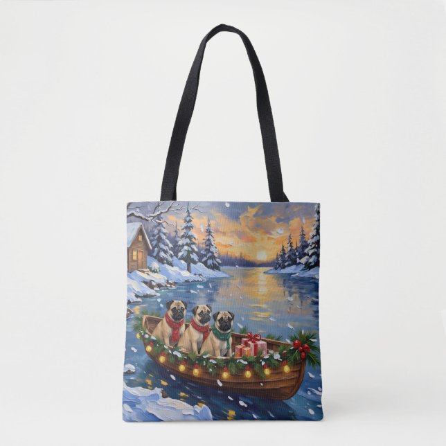 Bolsa Tote Barco de Natal Pug Férias (Frente)