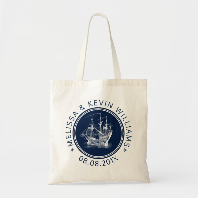 Bolsa Tote Barco de Navegação Náutica marinho Azul (Frente)