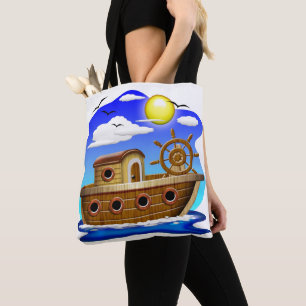 Bolsa Tote Barco de Pesca Cartoon