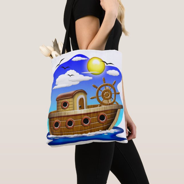 Bolsa Tote Barco de Pesca Cartoon  (Close Up)