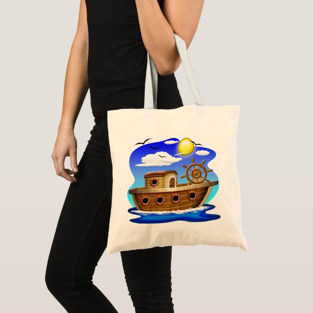 Bolsa Tote Barco de Pesca Cartoon  (Frente (produto))