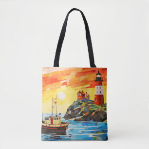 Bolsa Tote Barco de Pesca Conceito de paisagem Abstrato