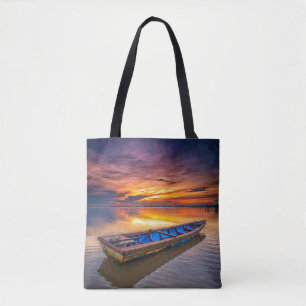 Bolsa Tote Barco de pesca na praia do nascer do sol   Jubakar