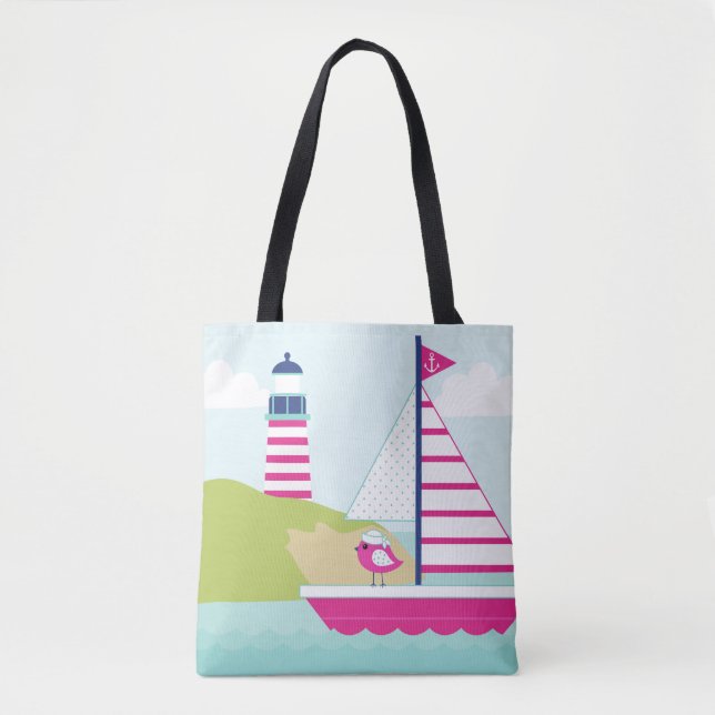 Bolsa Tote Barco e Farol, cor-de-rosa, (Frente)
