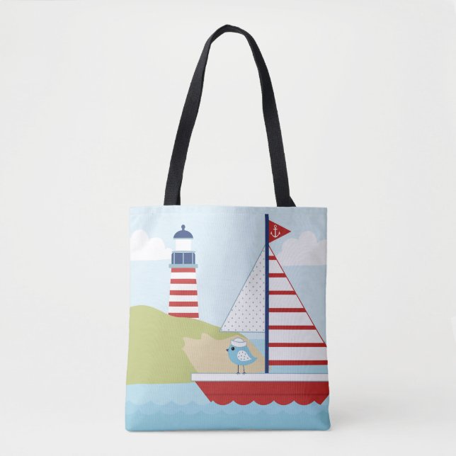 Bolsa Tote Barco e Farol de Velas Vermelhas (Frente)