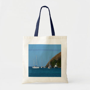 Bolsa Tote Barcos à vela na Baía de Branco e Azul Náutico