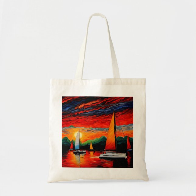 Bolsa Tote Barcos à vela no pôr do sol 3 (Frente)