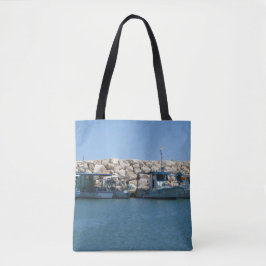 Bolsa Tote Barcos de pesca mediterrânicos no Design do mar Az