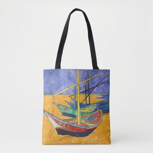 Bolsa Tote Barcos de Van Gogh Impressionismo Praia (Frente)