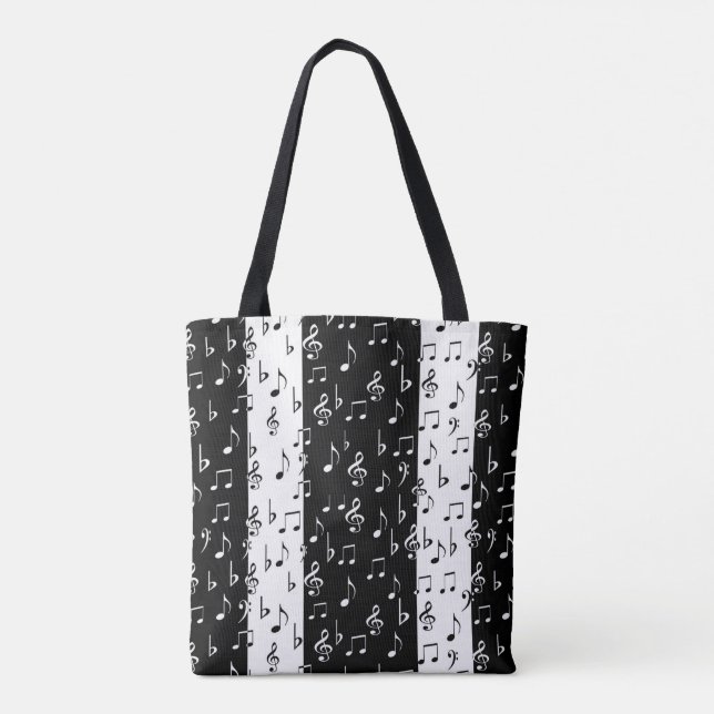 Bolsa Tote Barra de faixas musicais em preto e branco (Verso)