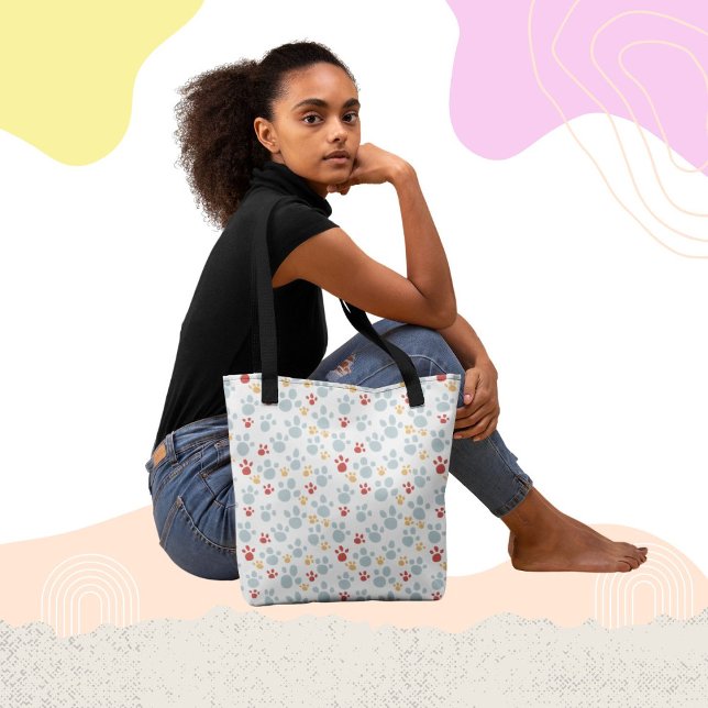 Bolsa Tote Barra de ferramentas do padrão de impressão do Rai (Fun and whimsical paw print pattern tote bag design.)