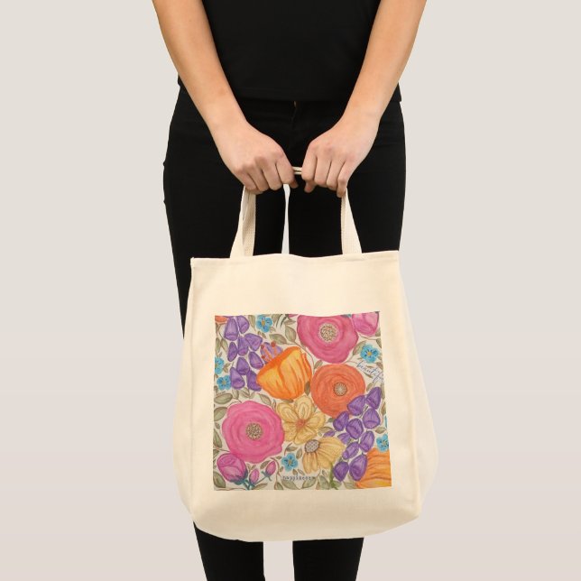 Bolsa Tote Barra de Ferramentas Flores de Aquarela (Frente (produto))