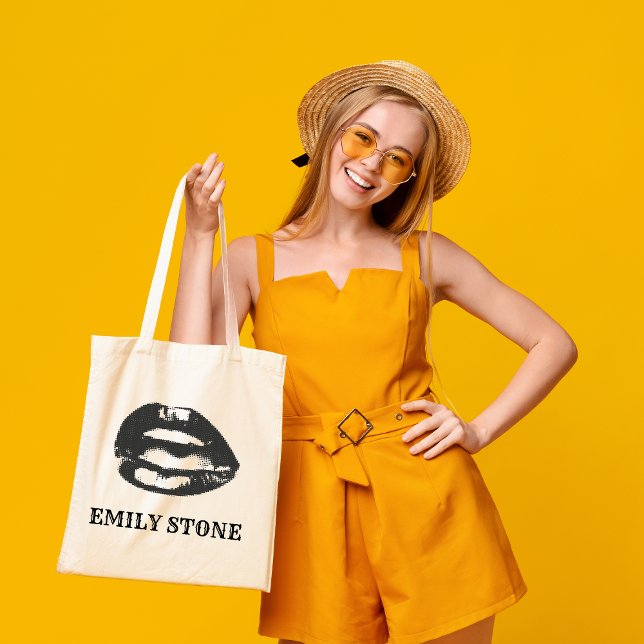 Bolsa Tote barra de ferramentas lábios preto e branco (Criador carregado)