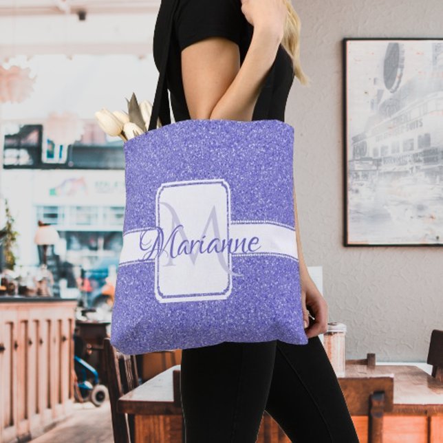 Bolsa Tote Barra de ferramentas personalizada com brilho roxo (Purple Glitter Monogram Personalized Tote Bag)