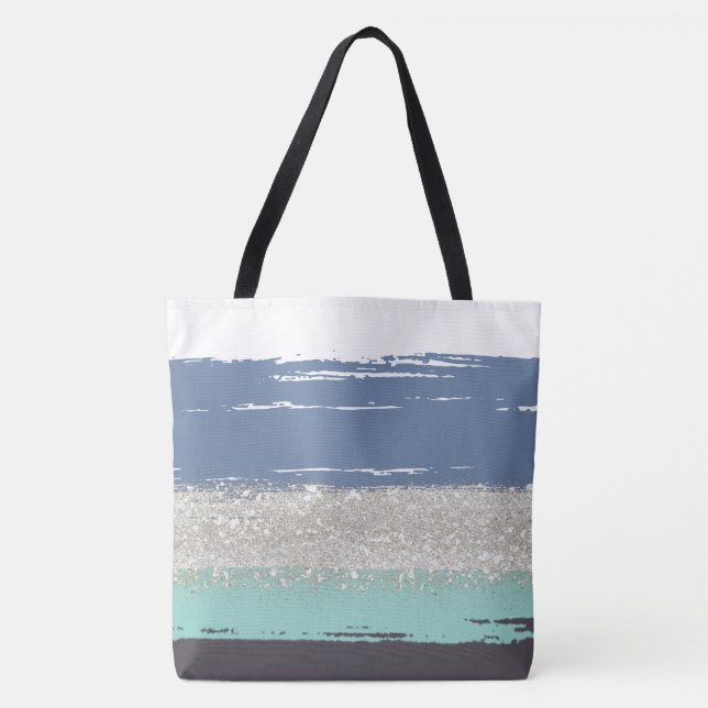 Bolsa Tote Barra de Toques Azul de Aquarela (Frente)