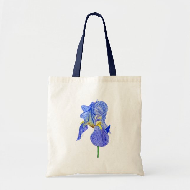 Bolsa Tote Barra de Toques de Flor Íris Iris Azul-Carga (Frente)