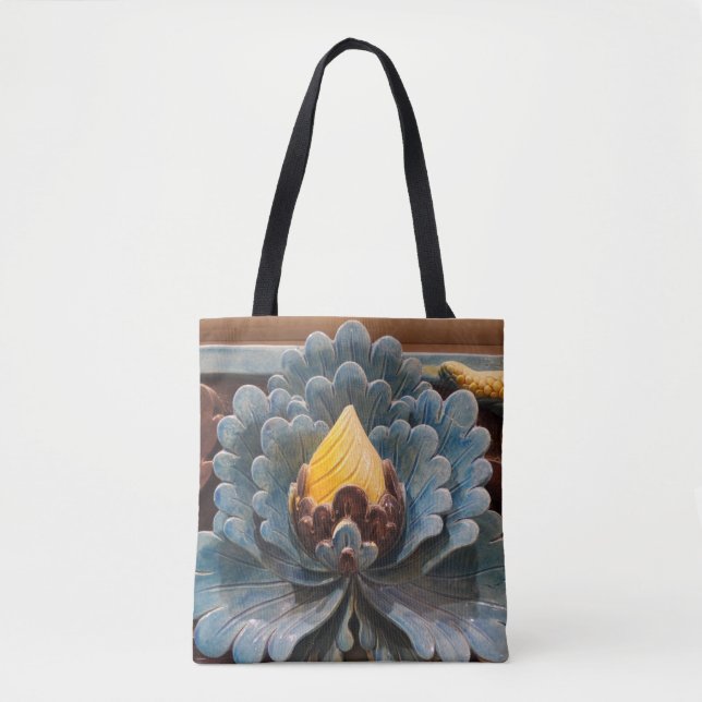 Bolsa Tote Barra de Toques do Flor do Lotus (Frente)