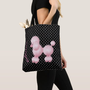 Bolsa Tote Barra de Toques Personalizada do Poodle Rosa Retro
