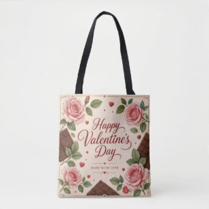 Bolsa Tote Barras de Chocolate Rosas Cor-de-Rosa do Dia dos N