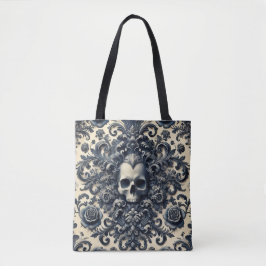 Bolsa Tote Barroco Punk - Caveira Gótica Damasco Floral