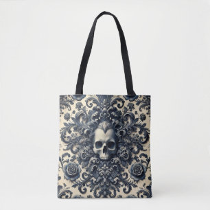 Bolsa Tote Barroco Punk - Caveira Gótica Damasco Floral