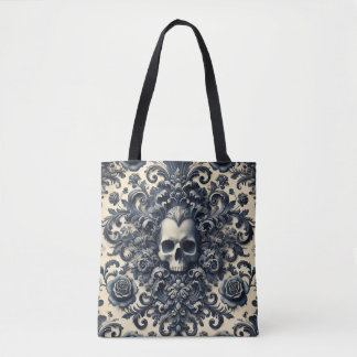 Bolsa Tote Barroco Punk - Caveira Gótica Damasco Floral