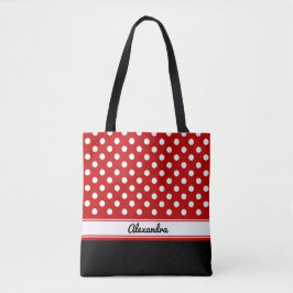 Bolsa Tote Base Preta Vermelho Branco de Bolinhas Personaliza