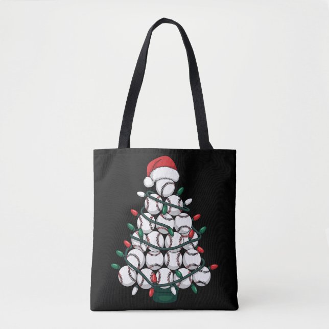 Bolsa Tote Baseball Christmas Tree Santa Sports (Frente)