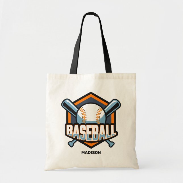 Bolsa Tote Baseball de cores e nome personalizado (Frente)
