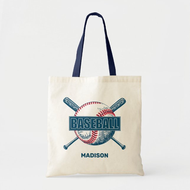 Bolsa Tote Baseball de nome personalizado (Frente)