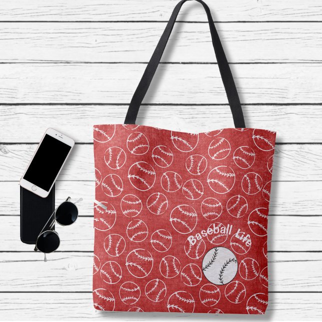 Bolsa Tote Baseball Red  Over All Print Bag (Criador carregado)