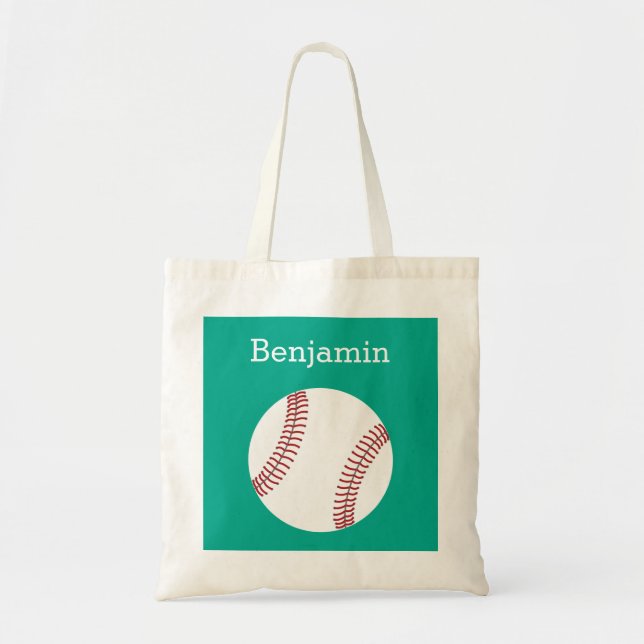 Bolsa Tote Basebol com nome feito sob encomenda - esmeralda (Frente)