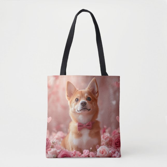 Bolsa Tote Basenji com Rosas - Dia de os namorados (Frente)