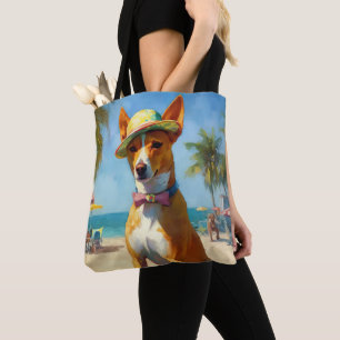 Bolsa Tote Basenji na praia, presente de verão para amantes d