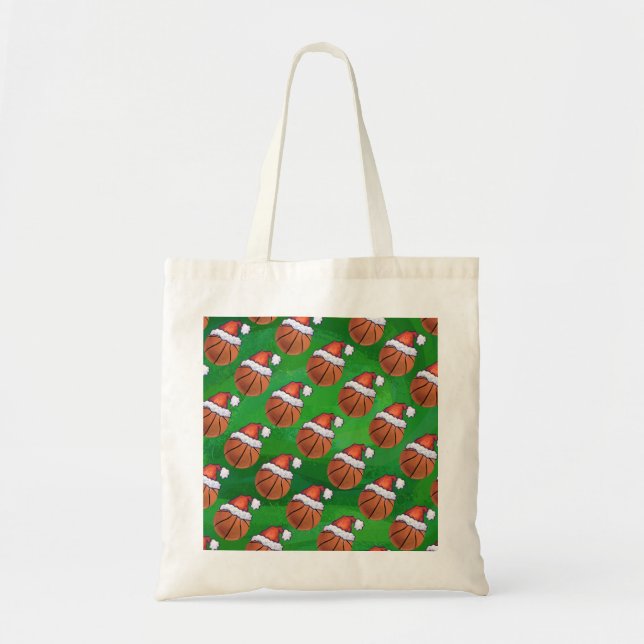 Bolsa Tote Basquete Santa Hat em Verde (Frente)