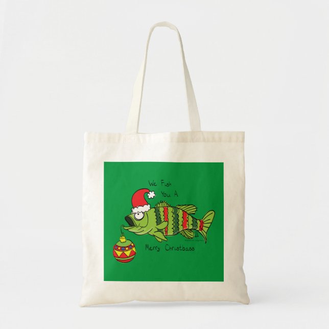 Bolsa Tote Bass de Natal Engraçado Pesca Peixe Cartografia Bo (Frente)