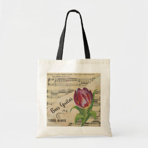 Bolsa Tote Bass Guitar Tulip Vintage Sheet Music Personalizad