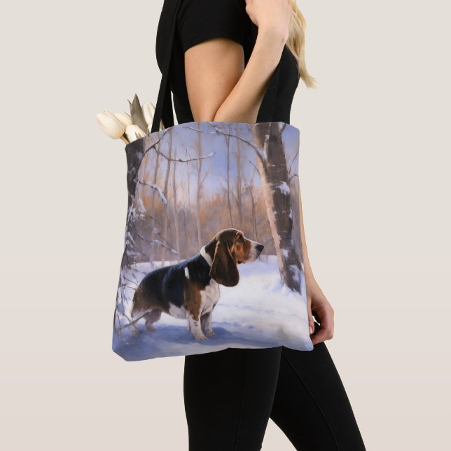 Bolsa Tote Basset Hound Deixe-O Neve Natal (Close Up)