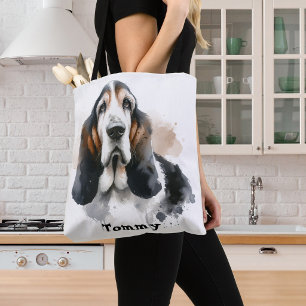 Bolsa Tote Basset Hound Marrom Aquarela /Pets personalizar