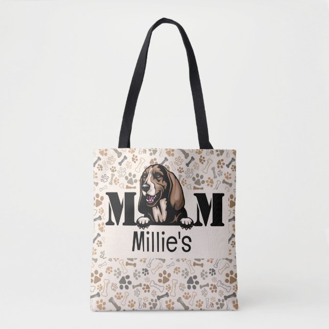 Bolsa Tote Basset Hound Peeking Personalizou Mãe (Frente)