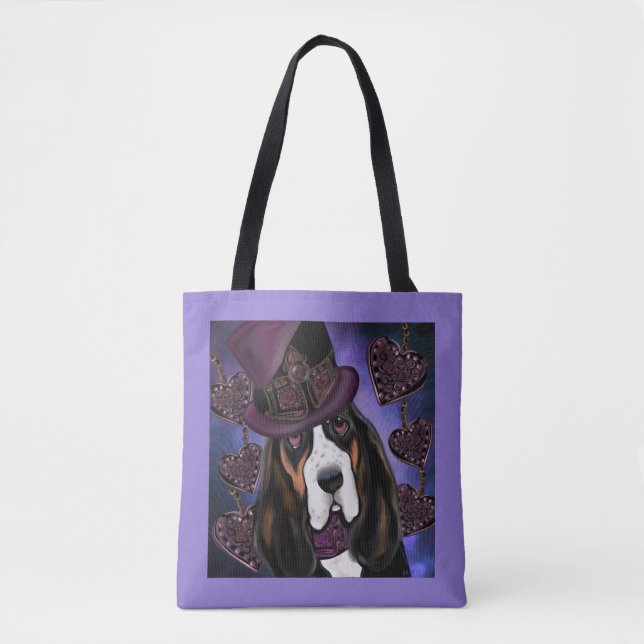 Bolsa Tote Basset Hound STEAMPUNK (Frente)