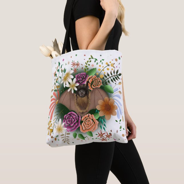 Bolsa Tote Bat Flowers Floral Botânica (Close Up)