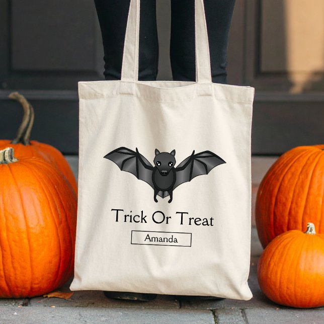 Bolsa Tote Bat Halloween De Bat De Cartoon Bonito Ou Tratar & (Disclaimer: This image is a digital mockup.)