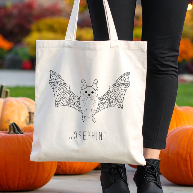 Bolsa Tote Bat Line Arte Bonita De Sorriso Com Nome Halloween (Disclaimer: This image is a digital mockup.)