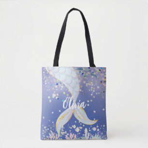 Bolsa Tote Bateria De Sereia Com Glitter Whimsical Sob O Mar
