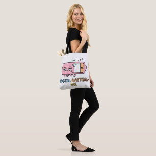 Bolsa Tote Bateria Social Kawaii 1% Energia de Introvertido E