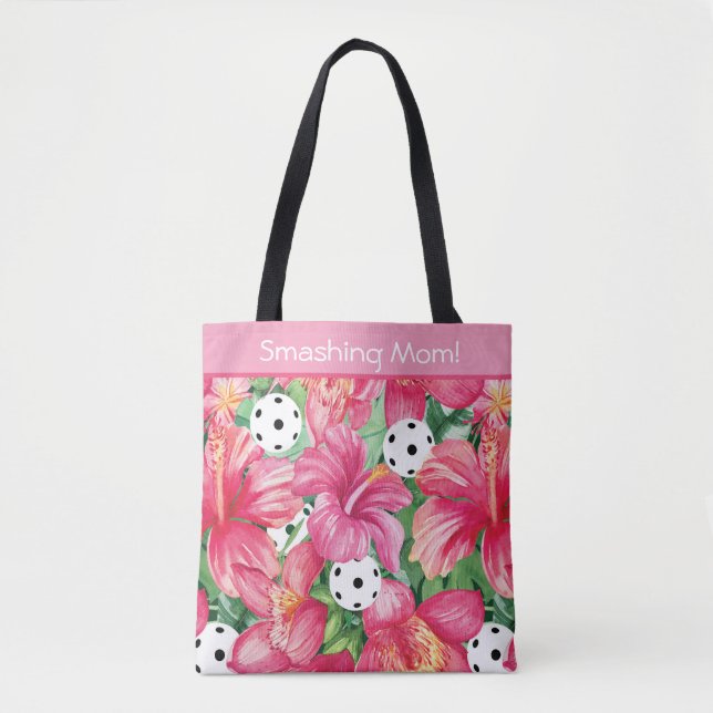 Bolsa Tote 🌺 🌴 Bateria Tropical com hibisco, com texto (Frente)